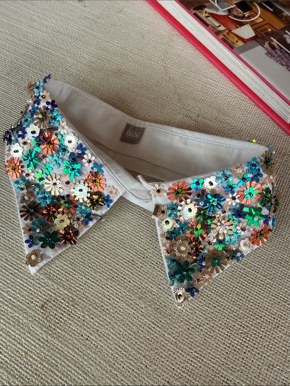 ASOS White Sequin Floral Detachable Collar with Multicolor Embellishments